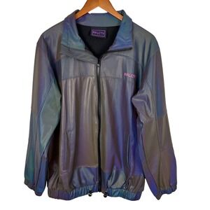 Reflective Purple Jacket Mens Large Retro Cyber Futuristic Iridescent Y2K